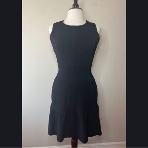 Caché Black Sleeveless Ribbed Knit Fit and Flare Tiered Skater Dress